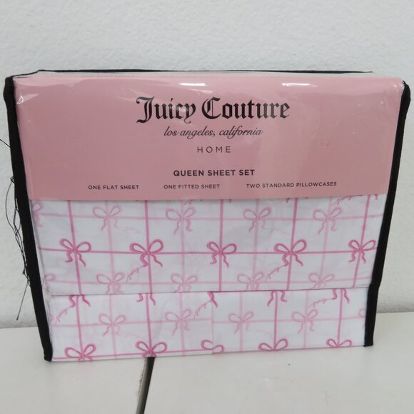 Juicy Couture Queen Sheet Set Pink Bow Bedding - Picture 1 of 3